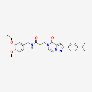 molecular formula C28H32N4O4 B14099082 N-(3-ethoxy-4-methoxybenzyl)-3-{4-oxo-2-[4-(propan-2-yl)phenyl]pyrazolo[1,5-a]pyrazin-5(4H)-yl}propanamide 