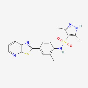 molecular formula C18H17N5O2S2 B14099085 3,5-dimethyl-N-(2-methyl-4-(thiazolo[5,4-b]pyridin-2-yl)phenyl)-1H-pyrazole-4-sulfonamide 