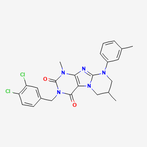 molecular formula C24H23Cl2N5O2 B14099143 3-[(3,4-dichlorophenyl)methyl]-1,7-dimethyl-9-(3-methylphenyl)-7,8-dihydro-6H-purino[7,8-a]pyrimidine-2,4-dione 