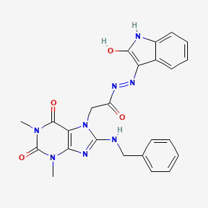 (E)-2-(8-(benzylamino)-1,3-dimethyl-2,6-dioxo-2,3-dihydro-1H-purin-7(6H)-yl)-N'-(2-oxoindolin-3-ylidene)acetohydrazide