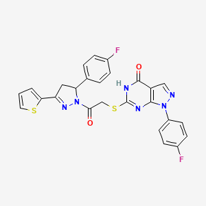 1-(4-fluorophenyl)-6-((2-(5-(4-fluorophenyl)-3-(thiophen-2-yl)-4,5-dihydro-1H-pyrazol-1-yl)-2-oxoethyl)thio)-1H-pyrazolo[3,4-d]pyrimidin-4(5H)-one