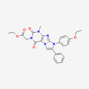 molecular formula C26H25N5O5 B14099302 ethyl 2-(8-(4-ethoxyphenyl)-1-methyl-2,4-dioxo-7-phenyl-1H-imidazo[2,1-f]purin-3(2H,4H,8H)-yl)acetate 