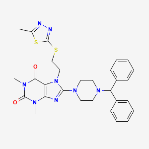 molecular formula C29H32N8O2S2 B14099423 8-(4-Benzhydrylpiperazin-1-yl)-1,3-dimethyl-7-[2-[(5-methyl-1,3,4-thiadiazol-2-yl)sulfanyl]ethyl]purine-2,6-dione 