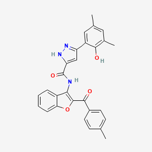 molecular formula C28H23N3O4 B14099744 5-(2-hydroxy-3,5-dimethylphenyl)-N-{2-[(4-methylphenyl)carbonyl]-1-benzofuran-3-yl}-1H-pyrazole-3-carboxamide 