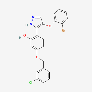 molecular formula C22H16BrClN2O3 B14099749 2-[4-(2-bromophenoxy)-1H-pyrazol-3-yl]-5-[(3-chlorobenzyl)oxy]phenol 