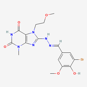 molecular formula C17H19BrN6O5 B14099771 8-[(2E)-2-(3-bromo-4-hydroxy-5-methoxybenzylidene)hydrazinyl]-6-hydroxy-7-(2-methoxyethyl)-3-methyl-3,7-dihydro-2H-purin-2-one 