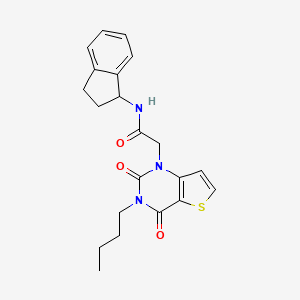 molecular formula C21H23N3O3S B14099962 2-(3-butyl-2,4-dioxo-3,4-dihydrothieno[3,2-d]pyrimidin-1(2H)-yl)-N-(2,3-dihydro-1H-inden-1-yl)acetamide 