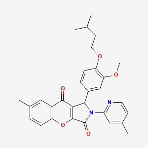 molecular formula C30H30N2O5 B14100123 1-[3-Methoxy-4-(3-methylbutoxy)phenyl]-7-methyl-2-(4-methylpyridin-2-yl)-1,2-dihydrochromeno[2,3-c]pyrrole-3,9-dione 