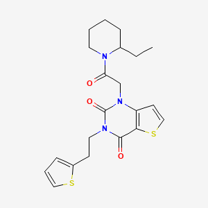 molecular formula C21H25N3O3S2 B14100203 1-(2-(2-ethylpiperidin-1-yl)-2-oxoethyl)-3-(2-(thiophen-2-yl)ethyl)thieno[3,2-d]pyrimidine-2,4(1H,3H)-dione 