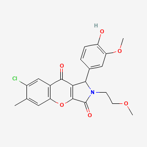 molecular formula C22H20ClNO6 B14100209 7-Chloro-1-(4-hydroxy-3-methoxyphenyl)-2-(2-methoxyethyl)-6-methyl-1,2-dihydrochromeno[2,3-c]pyrrole-3,9-dione 