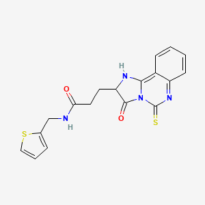 molecular formula C18H16N4O2S2 B14100225 3-(3-oxo-5-thioxo-2,3,5,6-tetrahydroimidazo[1,2-c]quinazolin-2-yl)-N-(thiophen-2-ylmethyl)propanamide 