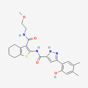 5-(2-hydroxy-4,5-dimethylphenyl)-N-{3-[(2-methoxyethyl)carbamoyl]-4,5,6,7-tetrahydro-1-benzothiophen-2-yl}-1H-pyrazole-3-carboxamide