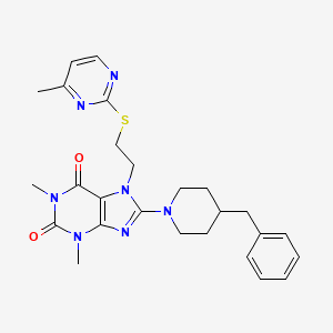 molecular formula C26H31N7O2S B14100242 8-(4-benzylpiperidin-1-yl)-1,3-dimethyl-7-{2-[(4-methylpyrimidin-2-yl)sulfanyl]ethyl}-3,7-dihydro-1H-purine-2,6-dione 