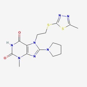 molecular formula C15H19N7O2S2 B14100257 3-Methyl-7-[2-[(5-methyl-1,3,4-thiadiazol-2-yl)sulfanyl]ethyl]-8-pyrrolidin-1-ylpurine-2,6-dione 