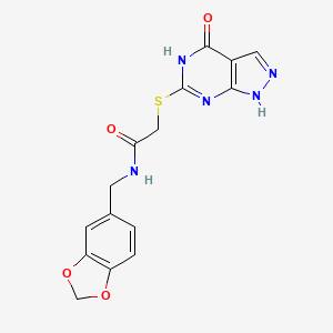 N-(benzo[d][1,3]dioxol-5-ylmethyl)-2-((4-oxo-4,5-dihydro-1H-pyrazolo[3,4-d]pyrimidin-6-yl)thio)acetamide