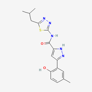 molecular formula C17H19N5O2S B14100291 5-(2-hydroxy-5-methylphenyl)-N-[5-(2-methylpropyl)-1,3,4-thiadiazol-2-yl]-1H-pyrazole-3-carboxamide 