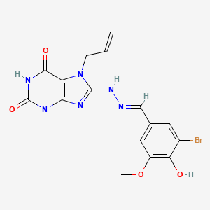 8-[(2E)-2-(3-bromo-4-hydroxy-5-methoxybenzylidene)hydrazinyl]-3-methyl-7-(prop-2-en-1-yl)-3,7-dihydro-1H-purine-2,6-dione