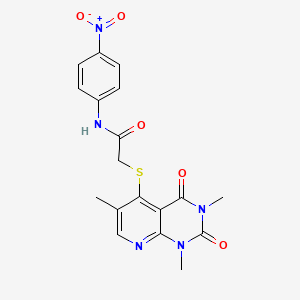 molecular formula C18H17N5O5S B14100483 N-(4-nitrophenyl)-2-((1,3,6-trimethyl-2,4-dioxo-1,2,3,4-tetrahydropyrido[2,3-d]pyrimidin-5-yl)thio)acetamide 