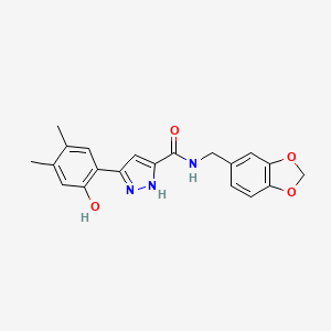 N-(1,3-benzodioxol-5-ylmethyl)-5-(2-hydroxy-4,5-dimethylphenyl)-1H-pyrazole-3-carboxamide