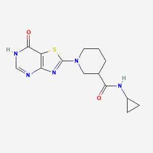 molecular formula C14H17N5O2S B14100574 N-cyclopropyl-1-(7-oxo-6,7-dihydro[1,3]thiazolo[4,5-d]pyrimidin-2-yl)piperidine-3-carboxamide 