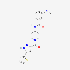 molecular formula C22H25N5O2S B14100811 3-(dimethylamino)-N-(1-(3-(thiophen-2-yl)-1H-pyrazole-5-carbonyl)piperidin-4-yl)benzamide 