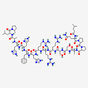 1-[1-[5-amino-2-(4-methylpentanoylamino)-5-oxopentanoyl]pyrrolidine-2-carbonyl]-N-[1-[[1-[[1-[[5-carbamimidamido-1-[[5-carbamimidamido-1-[[5-carbamimidamido-1-[[3-(1H-imidazol-4-yl)-1-[[1-[[3-(1H-imidazol-4-yl)-1-[[3-(1H-imidazol-4-yl)-1-[[1-[[4-methyl-1-(2-methylpyrrolidin-1-yl)-1-oxopentan-2-yl]amino]-1-oxopropan-2-yl]amino]-1-oxopropan-2-yl]amino]-1-oxopropan-2-yl]amino]-1-oxo-3-phenylpropan-2-yl]amino]-1-oxopropan-2-yl]amino]-1-oxopentan-2-yl]amino]-1-oxopentan-2-yl]amino]-1-oxopentan-2-yl]amino]-3-hydroxy-1-oxopropan-2-yl]amino]-3-hydroxy-1-oxopropan-2-yl]amino]-1-oxopropan-2-yl]pyrrolidine-2-carboxamide