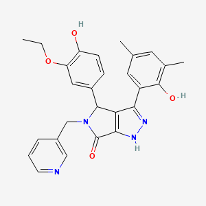 molecular formula C27H26N4O4 B14101081 4-(3-ethoxy-4-hydroxyphenyl)-3-(2-hydroxy-3,5-dimethylphenyl)-5-(pyridin-3-ylmethyl)-4,5-dihydropyrrolo[3,4-c]pyrazol-6(2H)-one 