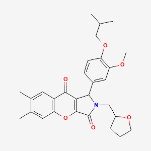 molecular formula C29H33NO6 B14101162 1-[3-Methoxy-4-(2-methylpropoxy)phenyl]-6,7-dimethyl-2-(tetrahydrofuran-2-ylmethyl)-1,2-dihydrochromeno[2,3-c]pyrrole-3,9-dione 