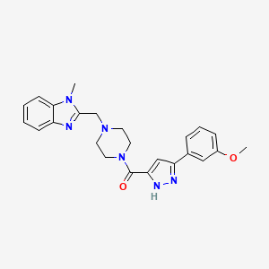 molecular formula C24H26N6O2 B14101176 (3-(3-methoxyphenyl)-1H-pyrazol-5-yl)(4-((1-methyl-1H-benzo[d]imidazol-2-yl)methyl)piperazin-1-yl)methanone 