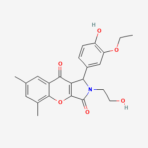 molecular formula C23H23NO6 B14101213 1-(3-Ethoxy-4-hydroxyphenyl)-2-(2-hydroxyethyl)-5,7-dimethyl-1,2-dihydrochromeno[2,3-c]pyrrole-3,9-dione 