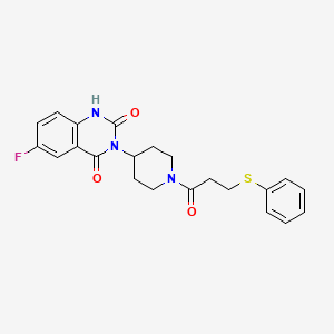 molecular formula C22H22FN3O3S B14101304 6-fluoro-3-(1-(3-(phenylthio)propanoyl)piperidin-4-yl)quinazoline-2,4(1H,3H)-dione 