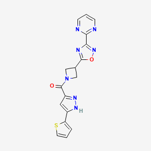 (3-(3-(pyrimidin-2-yl)-1,2,4-oxadiazol-5-yl)azetidin-1-yl)(3-(thiophen-2-yl)-1H-pyrazol-5-yl)methanone