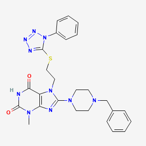 molecular formula C26H28N10O2S B14101371 8-(4-Benzylpiperazin-1-yl)-3-methyl-7-[2-(1-phenyltetrazol-5-yl)sulfanylethyl]purine-2,6-dione 