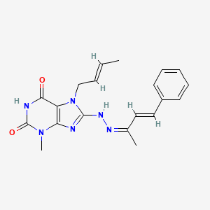 7-[(2E)-but-2-en-1-yl]-3-methyl-8-{(2Z)-2-[(3E)-4-phenylbut-3-en-2-ylidene]hydrazinyl}-3,7-dihydro-1H-purine-2,6-dione