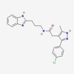 molecular formula C22H22ClN5O B14101504 N-[3-(1H-benzimidazol-2-yl)propyl]-2-[5-(4-chlorophenyl)-3-methyl-1H-pyrazol-4-yl]acetamide 