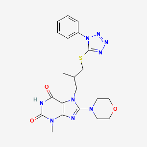 molecular formula C21H25N9O3S B14101554 3-methyl-7-{2-methyl-3-[(1-phenyl-1H-tetrazol-5-yl)sulfanyl]propyl}-8-(morpholin-4-yl)-3,7-dihydro-1H-purine-2,6-dione 