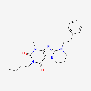 molecular formula C21H27N5O2 B14101569 3-butyl-1-methyl-9-(2-phenylethyl)-6,7,8,9-tetrahydropyrimido[2,1-f]purine-2,4(1H,3H)-dione 