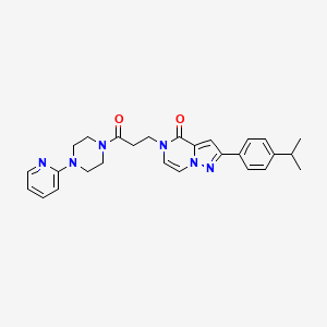 molecular formula C27H30N6O2 B14101658 5-{3-oxo-3-[4-(pyridin-2-yl)piperazin-1-yl]propyl}-2-[4-(propan-2-yl)phenyl]pyrazolo[1,5-a]pyrazin-4(5H)-one 