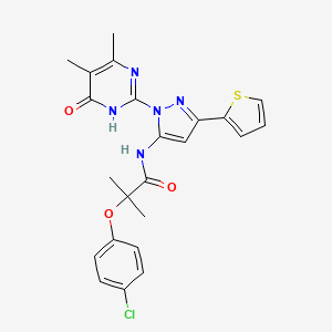 molecular formula C23H22ClN5O3S B14101764 2-(4-chlorophenoxy)-N-(1-(4,5-dimethyl-6-oxo-1,6-dihydropyrimidin-2-yl)-3-(thiophen-2-yl)-1H-pyrazol-5-yl)-2-methylpropanamide 