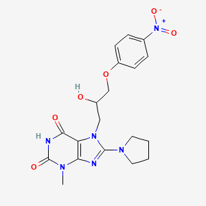 molecular formula C19H22N6O6 B14101858 7-(2-hydroxy-3-(4-nitrophenoxy)propyl)-3-methyl-8-(pyrrolidin-1-yl)-1H-purine-2,6(3H,7H)-dione 