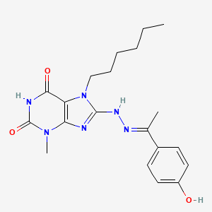 7-hexyl-8-{(2E)-2-[1-(4-hydroxyphenyl)ethylidene]hydrazinyl}-3-methyl-3,7-dihydro-1H-purine-2,6-dione