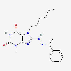 7-hexyl-6-hydroxy-3-methyl-8-[(2E)-2-(1-phenylethylidene)hydrazinyl]-3,7-dihydro-2H-purin-2-one