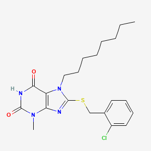 molecular formula C21H27ClN4O2S B14102083 8-[(2-chlorobenzyl)sulfanyl]-3-methyl-7-octyl-3,7-dihydro-1H-purine-2,6-dione 