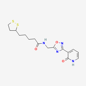 molecular formula C16H20N4O3S2 B14102085 5-(1,2-dithiolan-3-yl)-N-((3-(2-oxo-1,2-dihydropyridin-3-yl)-1,2,4-oxadiazol-5-yl)methyl)pentanamide 