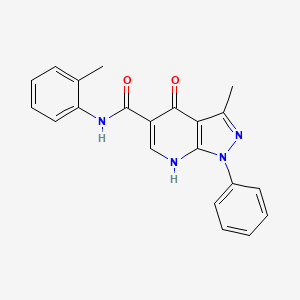 molecular formula C21H18N4O2 B14102143 3-methyl-4-oxo-1-phenyl-N-(o-tolyl)-4,7-dihydro-1H-pyrazolo[3,4-b]pyridine-5-carboxamide 