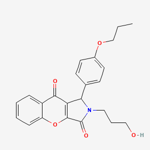 molecular formula C23H23NO5 B14102183 2-(3-Hydroxypropyl)-1-(4-propoxyphenyl)-1,2-dihydrochromeno[2,3-c]pyrrole-3,9-dione 