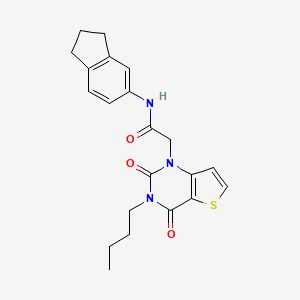 molecular formula C21H23N3O3S B14102215 2-(3-butyl-2,4-dioxo-3,4-dihydrothieno[3,2-d]pyrimidin-1(2H)-yl)-N-(2,3-dihydro-1H-inden-5-yl)acetamide 