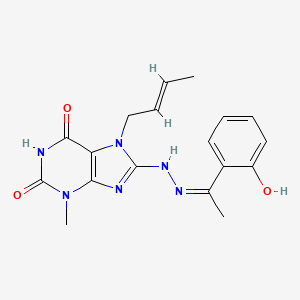 7-[(2E)-but-2-en-1-yl]-8-{(2Z)-2-[1-(2-hydroxyphenyl)ethylidene]hydrazinyl}-3-methyl-3,7-dihydro-1H-purine-2,6-dione