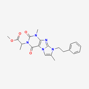 molecular formula C21H23N5O4 B14102286 methyl 2-[1,7-dimethyl-2,4-dioxo-8-(2-phenylethyl)-1,2,4,8-tetrahydro-3H-imidazo[2,1-f]purin-3-yl]propanoate 