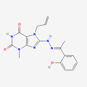 molecular formula C17H18N6O3 B14102439 8-{(2E)-2-[1-(2-hydroxyphenyl)ethylidene]hydrazinyl}-3-methyl-7-(prop-2-en-1-yl)-3,7-dihydro-1H-purine-2,6-dione 